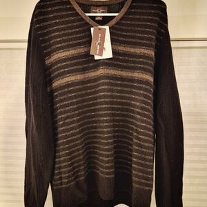 Men's Black and Brown Striped Sweater
